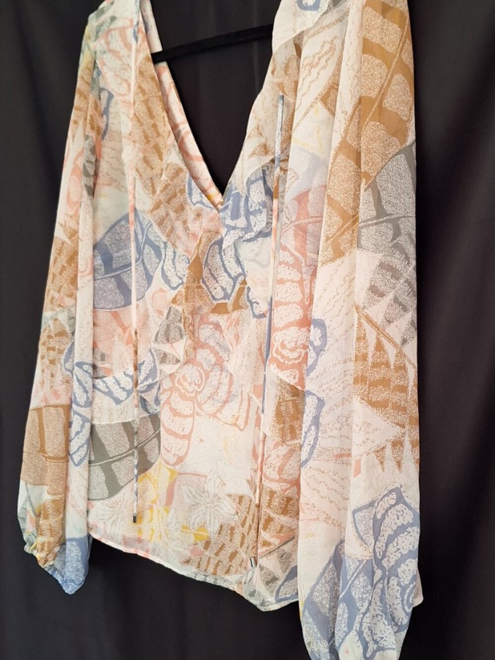 WHBM XL Romantic Feminine Chiffon Blouse Soft Floral V Dainty Romantic Prairie - Picture 5 of 12
